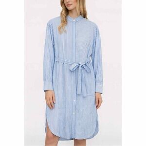 Equiptment Silk Blend Shirt Dress Long Sleeve Large Blue Stripe Quiet Luxury